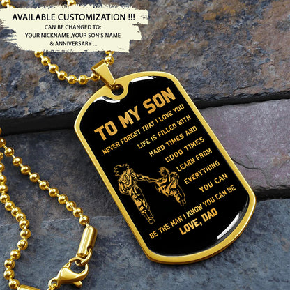 TM6 To My Son Hard Times - Dragon ball Goku Vegeta - Soldier - Engraved Dog Tag 18K Dog Tag Necklace gold all style