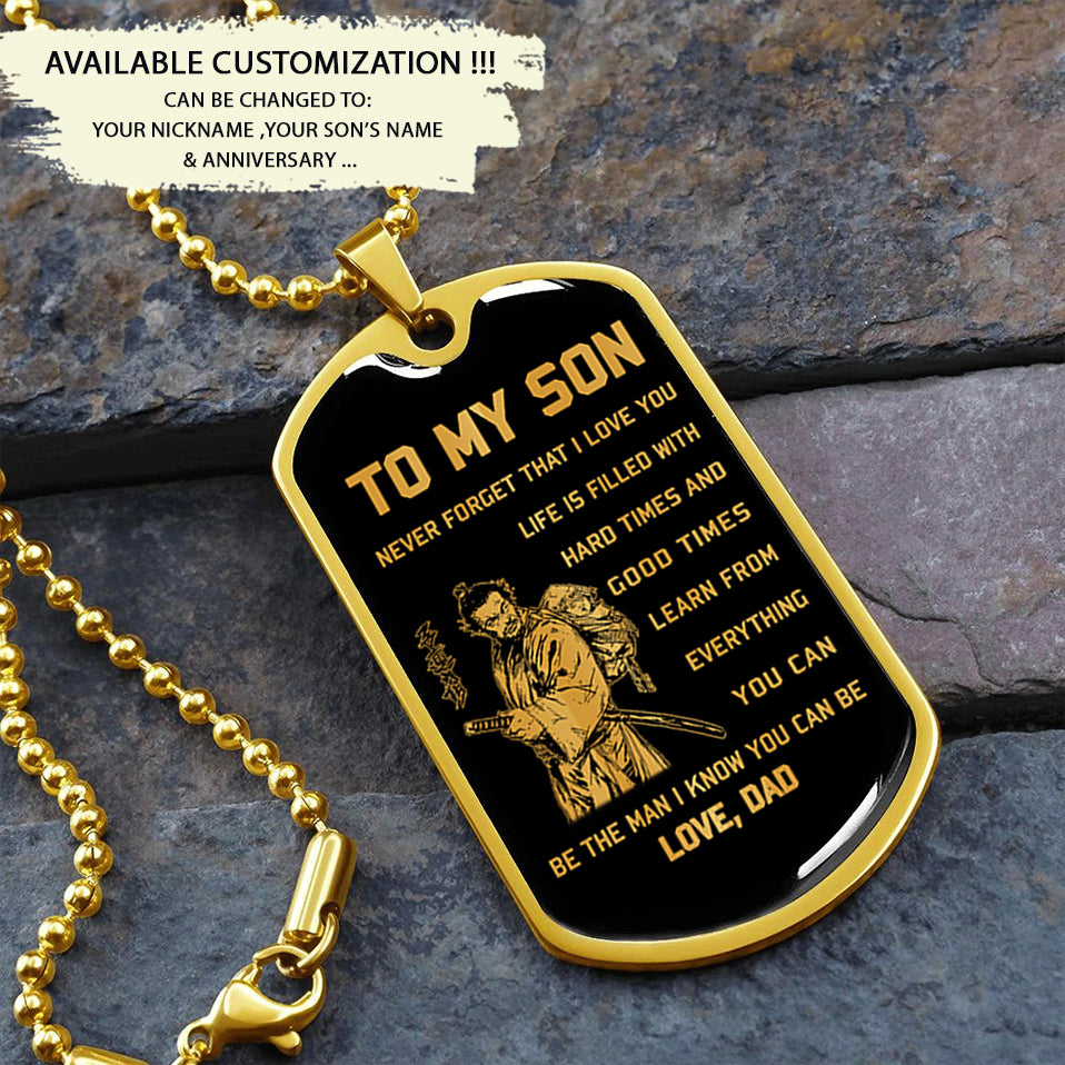 TM6 To My Son Hard Times - Dragon ball Goku Vegeta - Soldier - Engraved Dog Tag 18K Dog Tag Necklace gold all style