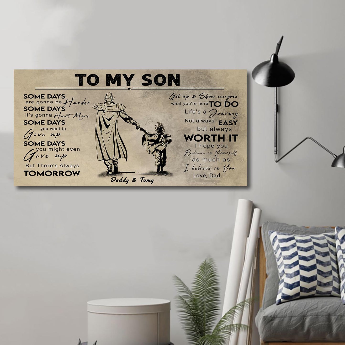 (CV41) TO MY DAD- SON- DRAGON BALL - GOKU - VIKING - BIKER- PICOLO- CANVAS POSTER