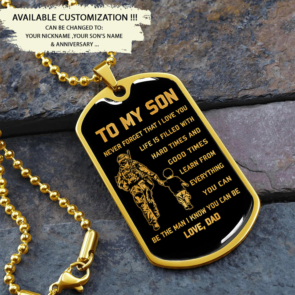 TM6 To My Son Hard Times - Dragon ball Goku Vegeta - Soldier - Engraved Dog Tag 18K Dog Tag Necklace gold all style