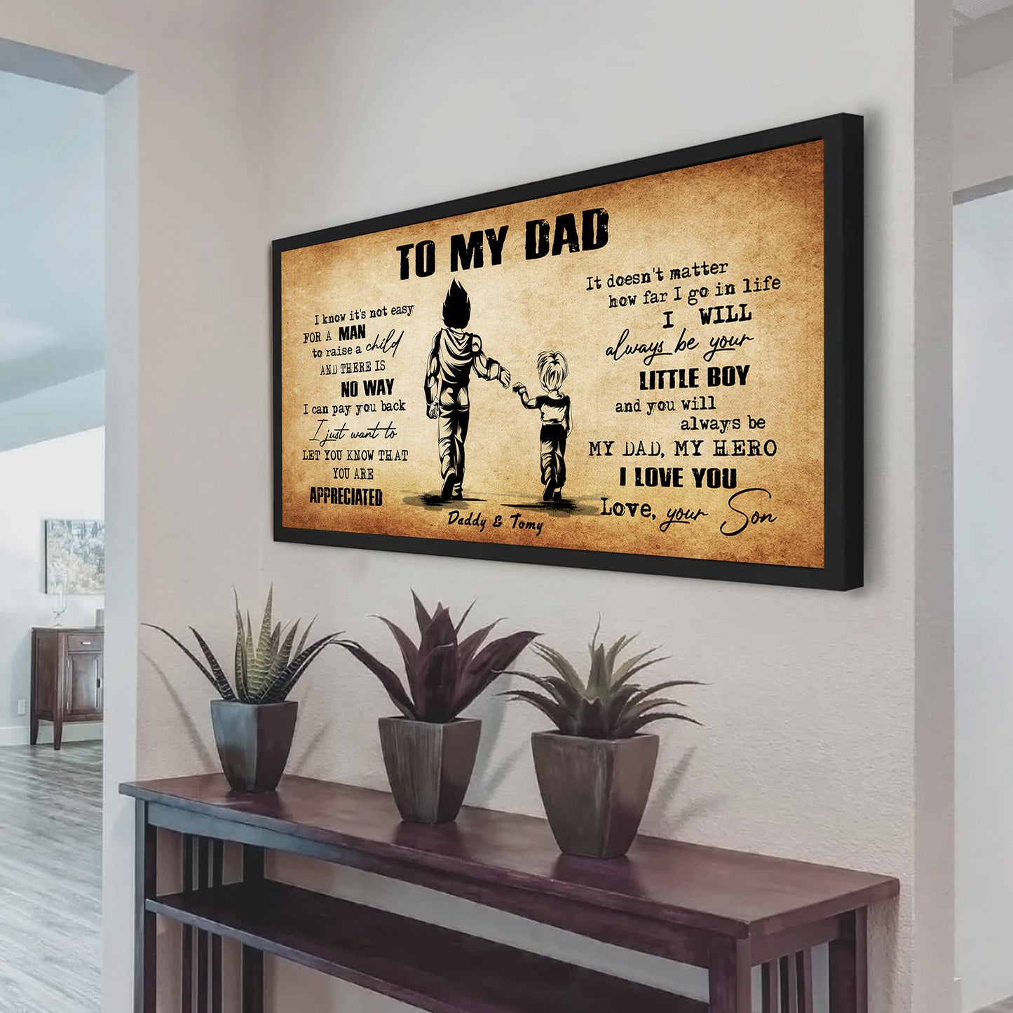 (CV48) TO MY DAD- I KNOW IT IS NOT EASY- SON- DRAGON BALL - GOKU - VIKING - CANVAS POSTER