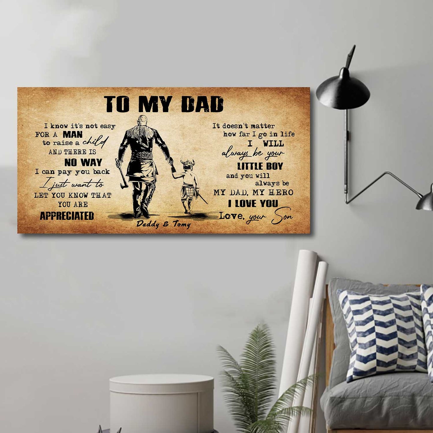 (CV48) TO MY DAD- I KNOW IT IS NOT EASY- SON- DRAGON BALL - GOKU - VIKING - CANVAS POSTER