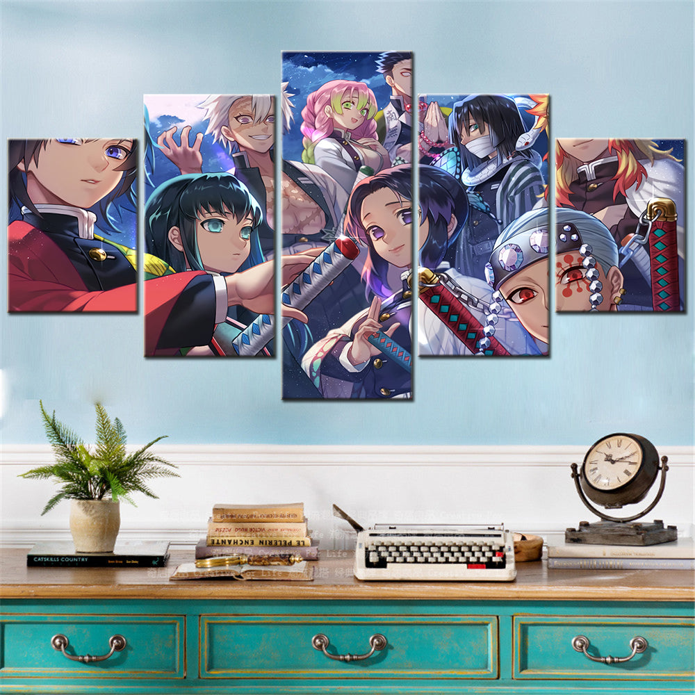 Demon Slayer - Kimetsu no Yaiba - 5 Pieces Wall Art - Giyu Tomioka - Muichirou Tokitou - Sanemi Shinazugawa - Mitsuri Kanroji - Kochou Shinobu - Obanai Iguro - Tengen Uzui - Kyojuro Rengoku - Demon Slayer Poster - Demon Slayer Wall Art