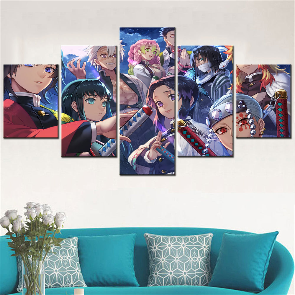 Demon Slayer - Kimetsu no Yaiba - 5 Pieces Wall Art - Giyu Tomioka - Muichirou Tokitou - Sanemi Shinazugawa - Mitsuri Kanroji - Kochou Shinobu - Obanai Iguro - Tengen Uzui - Kyojuro Rengoku - Demon Slayer Poster - Demon Slayer Wall Art