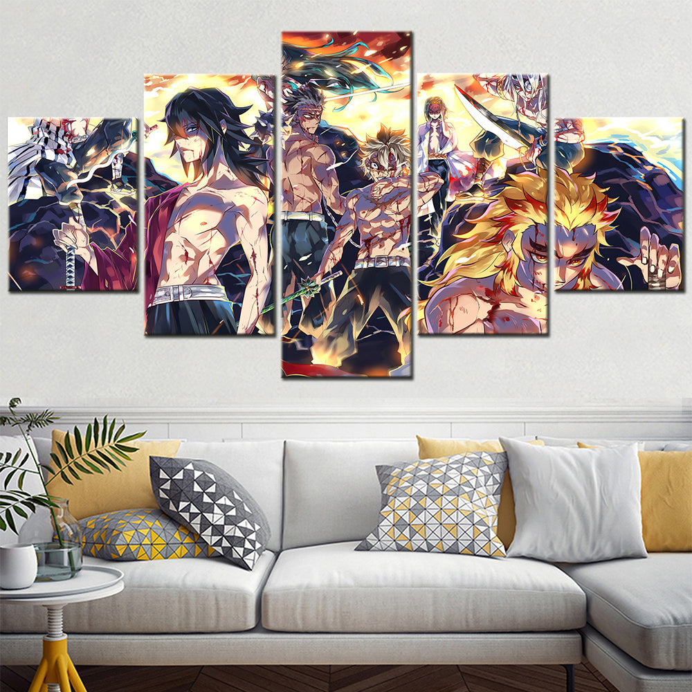 Demon Slayer - Kimetsu no Yaiba - 5 Pieces Wall Art - Giyu Tomioka - Muzan Kibutsuji - Kyojuro Rengoku - Sanemi Shinazugawa - Demon Slayer Poster - Demon Slayer Wall Art