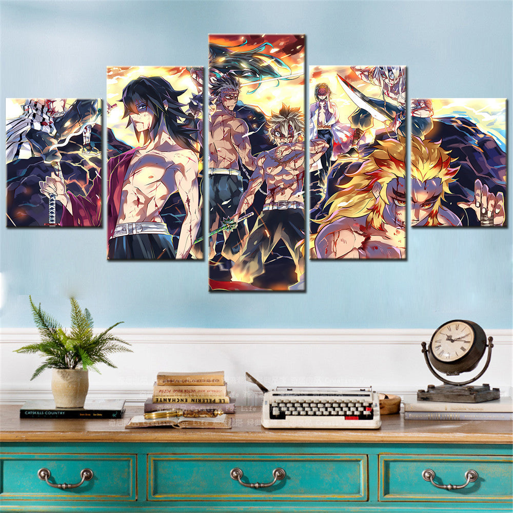 Demon Slayer - Kimetsu no Yaiba - 5 Pieces Wall Art - Giyu Tomioka - Muzan Kibutsuji - Kyojuro Rengoku - Sanemi Shinazugawa - Demon Slayer Poster - Demon Slayer Wall Art