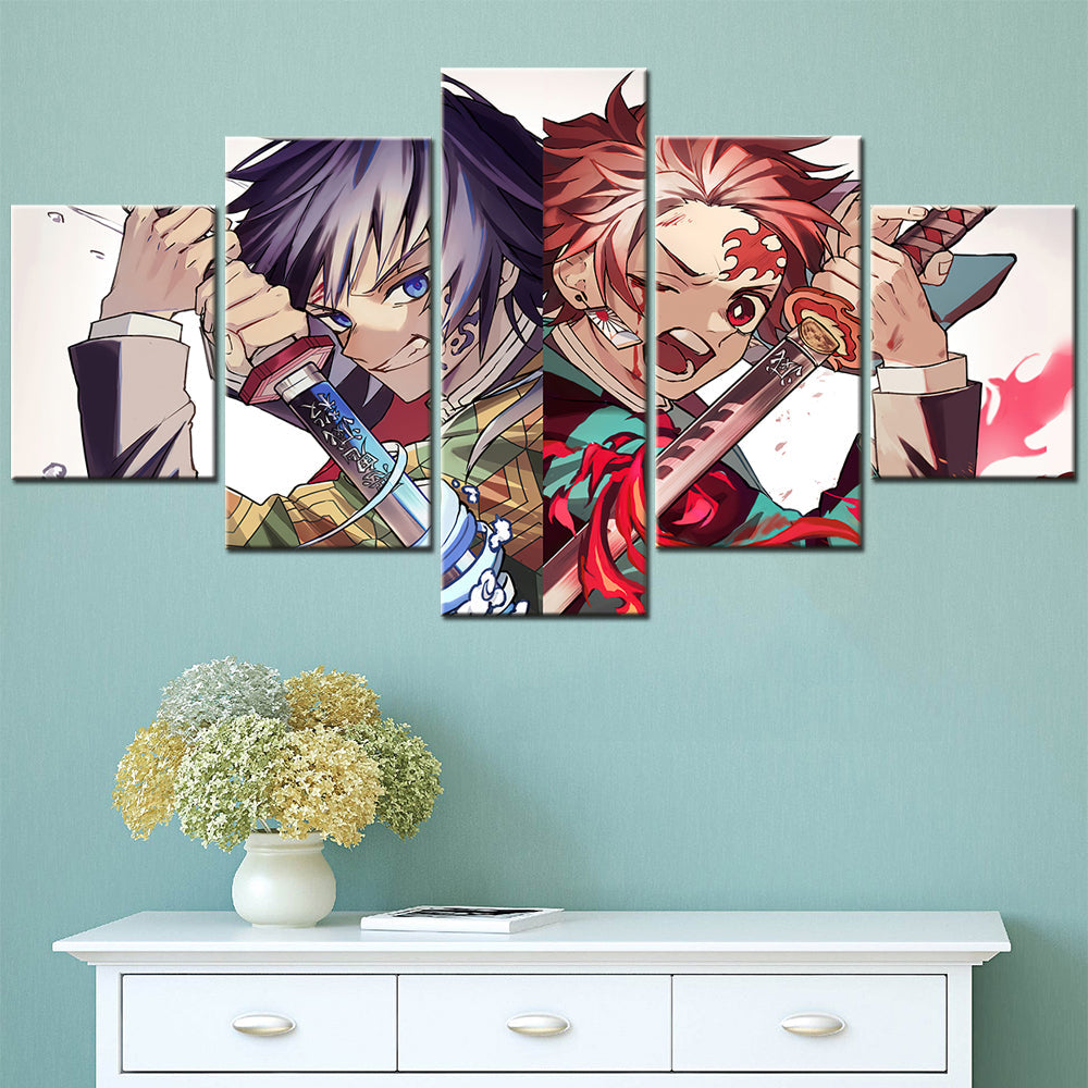 Demon Slayer - Kimetsu no Yaiba - 5 Pieces Wall Art - Giyu Tomioka - Tanjiro Kamado - Demon Slayer Poster - Demon Slayer Wall Art