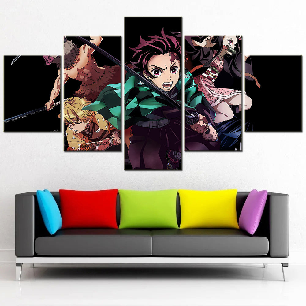 Demon Slayer - Kimetsu no Yaiba - 5 Pieces Wall Art - Hashibira Inosuke - Agatsuma Zenitsu - Kamado Tanjirou - Nezuko Kamado - Demon Slayer Poster - Demon Slayer Wall Art