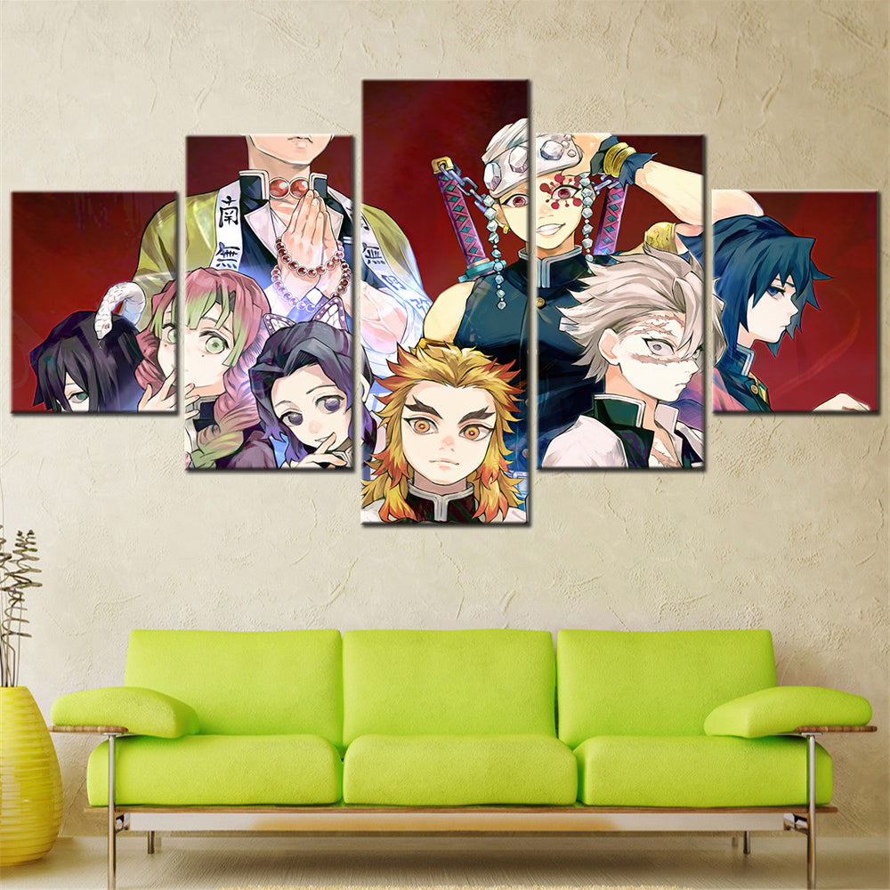 Demon Slayer - Kimetsu no Yaiba - 5 Pieces Wall Art - Iguro Obanai - Gyoumei Himejima - Mitsuri Kanroji - Tengen Uzui - Kyojuro Rengoku - Sanemi Shinazugawa - Giyuu Tomioka - Demon Slayer Poster - Demon Slayer Wall Art