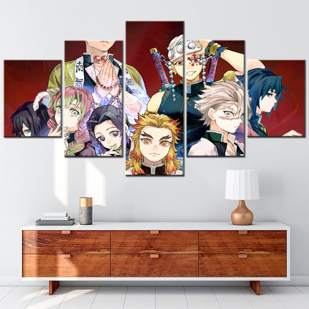 Demon Slayer - Kimetsu no Yaiba - 5 Pieces Wall Art - Iguro Obanai - Gyoumei Himejima - Mitsuri Kanroji - Tengen Uzui - Kyojuro Rengoku - Sanemi Shinazugawa - Giyuu Tomioka - Demon Slayer Poster - Demon Slayer Wall Art