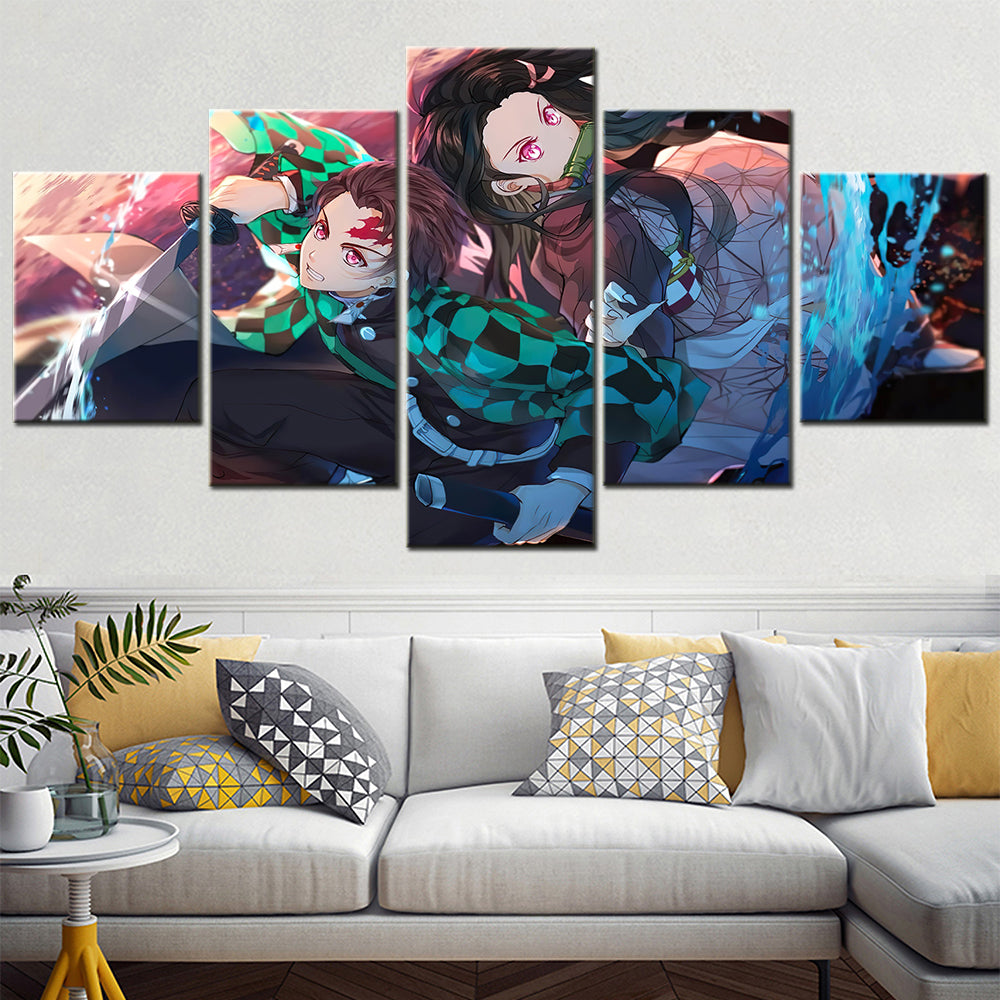 Demon Slayer - Kimetsu no Yaiba - 5 Pieces Wall Art - Kamado Tanjirou - Nezuko Kamado - Demon Slayer Poster - Demon Slayer Wall Art