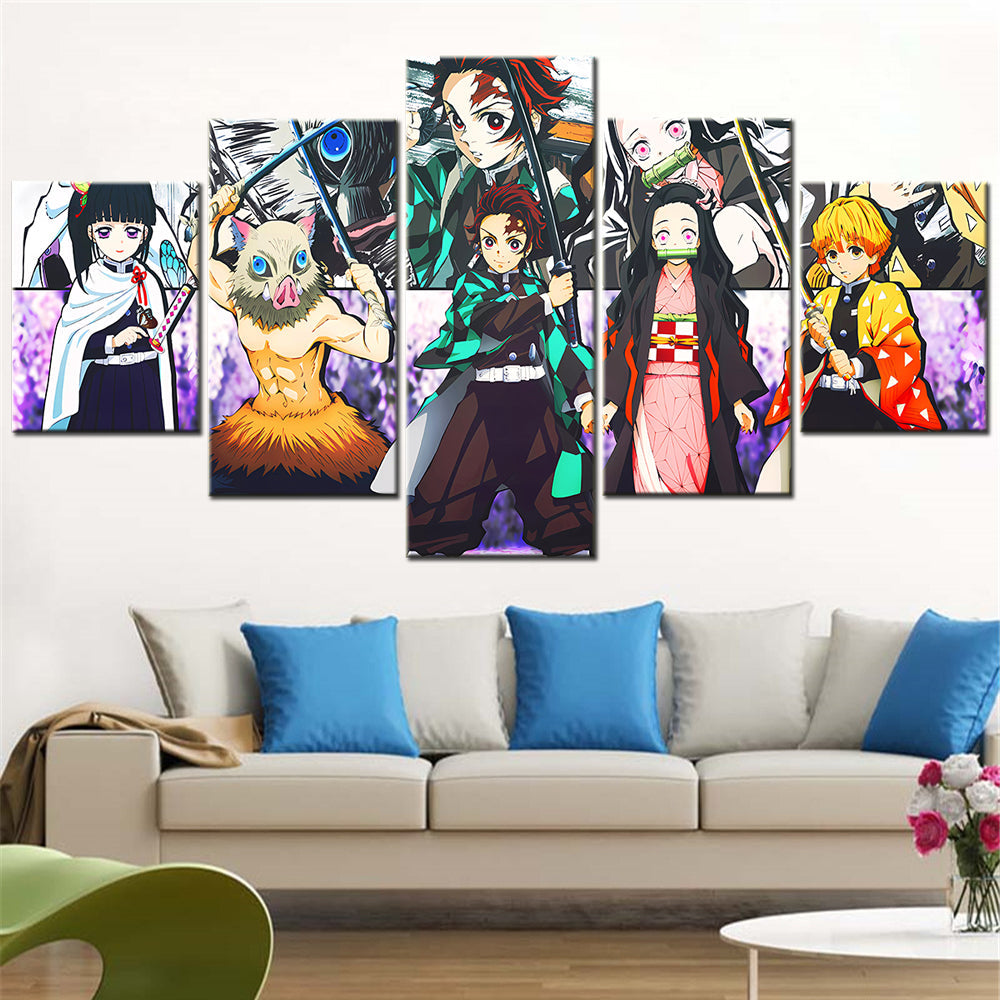 Demon Slayer - Kimetsu no Yaiba - 5 Pieces Wall Art - Kanao Tsuyuri - Inosuke Hashibira - Tanjiro Kamado - Nezuko Kamado - Zenitsu Agatsuma - Demon Slayer Poster - Demon Slayer Wall Art