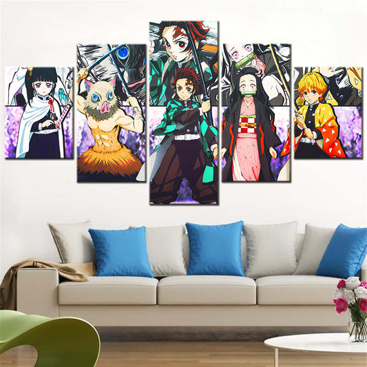 Demon Slayer - Kimetsu no Yaiba - 5 Pieces Wall Art - Kanao Tsuyuri - Inosuke Hashibira - Tanjiro Kamado - Nezuko Kamado - Zenitsu Agatsuma - Demon Slayer Poster - Demon Slayer Wall Art