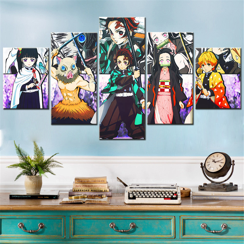 Demon Slayer - Kimetsu no Yaiba - 5 Pieces Wall Art - Kanao Tsuyuri - Inosuke Hashibira - Tanjiro Kamado - Nezuko Kamado - Zenitsu Agatsuma - Demon Slayer Poster - Demon Slayer Wall Art