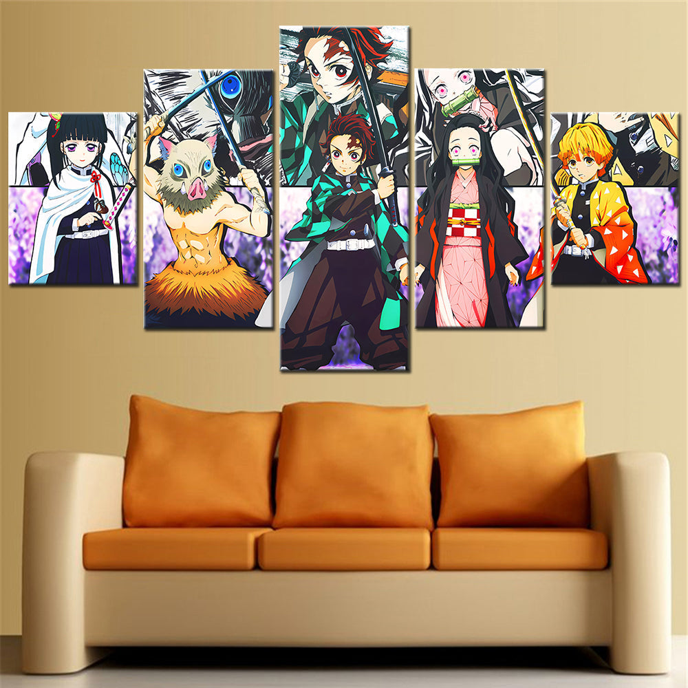 Demon Slayer - Kimetsu no Yaiba - 5 Pieces Wall Art - Kanao Tsuyuri - Inosuke Hashibira - Tanjiro Kamado - Nezuko Kamado - Zenitsu Agatsuma - Demon Slayer Poster - Demon Slayer Wall Art