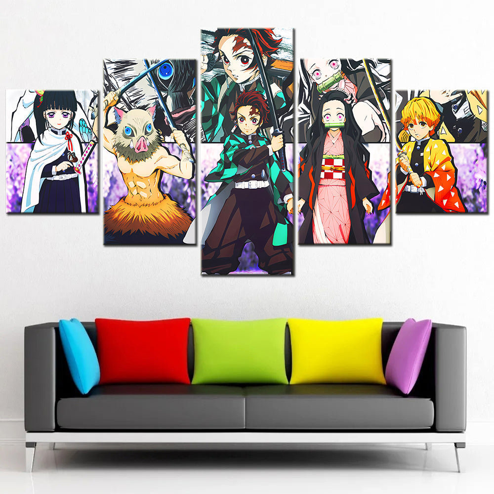 Demon Slayer - Kimetsu no Yaiba - 5 Pieces Wall Art - Kanao Tsuyuri - Inosuke Hashibira - Tanjiro Kamado - Nezuko Kamado - Zenitsu Agatsuma - Demon Slayer Poster - Demon Slayer Wall Art