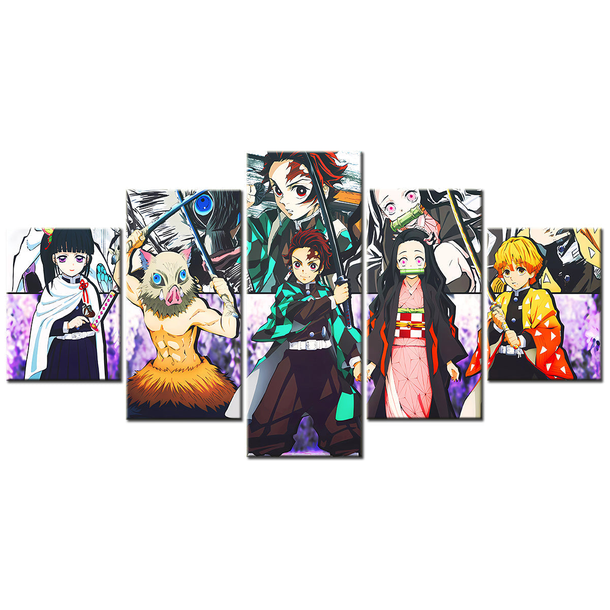 Demon Slayer - Kimetsu no Yaiba - 5 Pieces Wall Art - Kanao Tsuyuri - Inosuke Hashibira - Tanjiro Kamado - Nezuko Kamado - Zenitsu Agatsuma - Demon Slayer Poster - Demon Slayer Wall Art