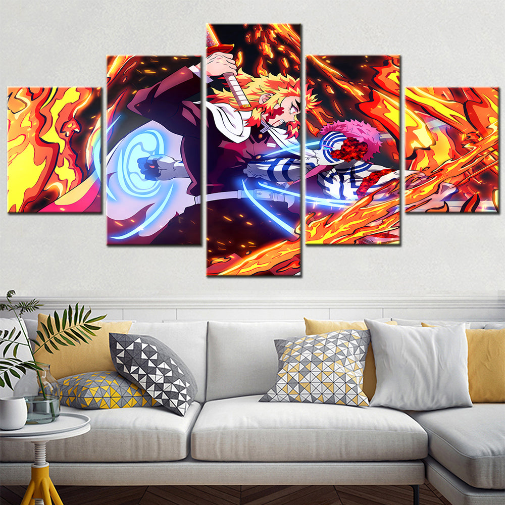 Demon Slayer - Kimetsu no Yaiba - 5 Pieces Wall Art - Kyojuro Rengoku - Akaza - Demon Slayer Poster - Demon Slayer Wall Art