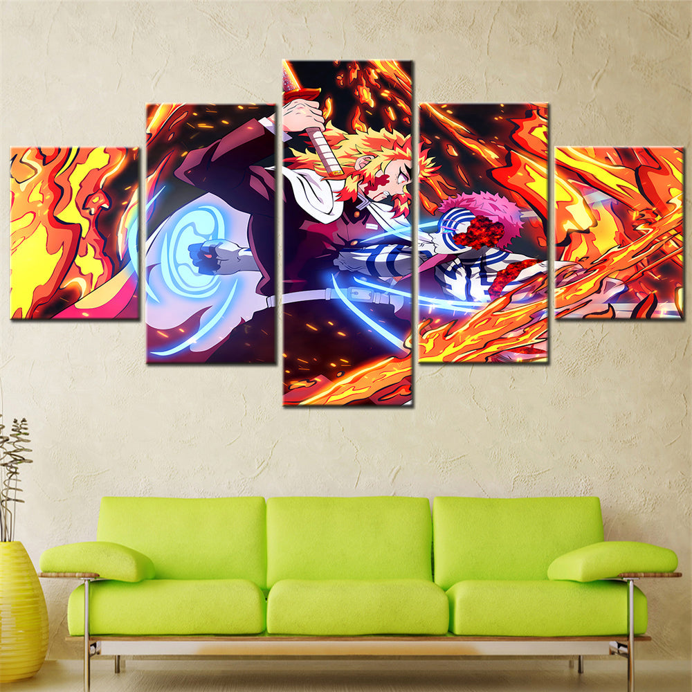 Demon Slayer - Kimetsu no Yaiba - 5 Pieces Wall Art - Kyojuro Rengoku - Akaza - Demon Slayer Poster - Demon Slayer Wall Art