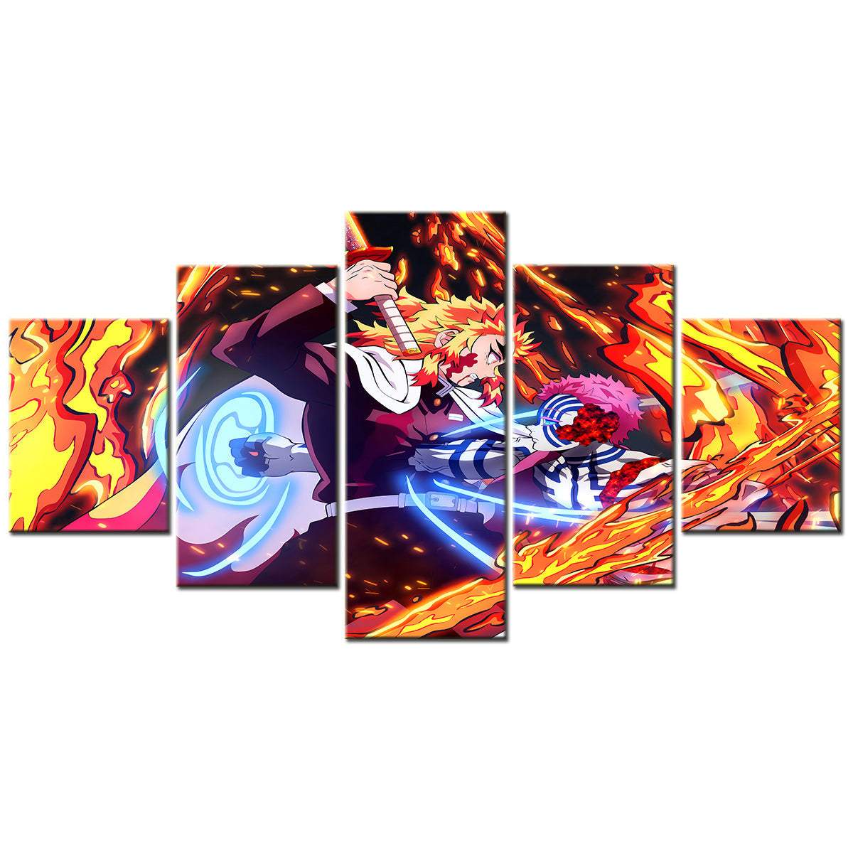 Demon Slayer - Kimetsu no Yaiba - 5 Pieces Wall Art - Kyojuro Rengoku - Akaza - Demon Slayer Poster - Demon Slayer Wall Art