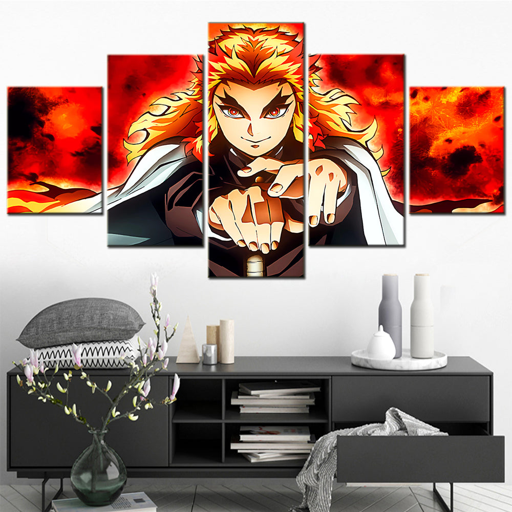 Demon Slayer - Kimetsu no Yaiba - 5 Pieces Wall Art - Kyojuro Rengoku - Demon Slayer Poster - Demon Slayer Wall Art