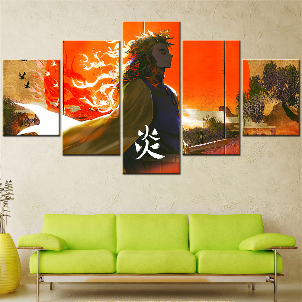 Demon Slayer - Kimetsu no Yaiba - 5 Pieces Wall Art - Kyojuro Rengoku 4 - Demon Slayer Poster - Demon Slayer Wall Art