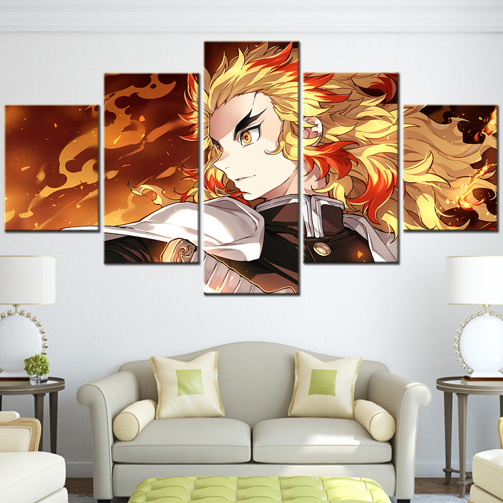 Demon Slayer - Kimetsu no Yaiba - 5 Pieces Wall Art - Kyojuro Rengoku 3 - Demon Slayer Poster - Demon Slayer Wall Art