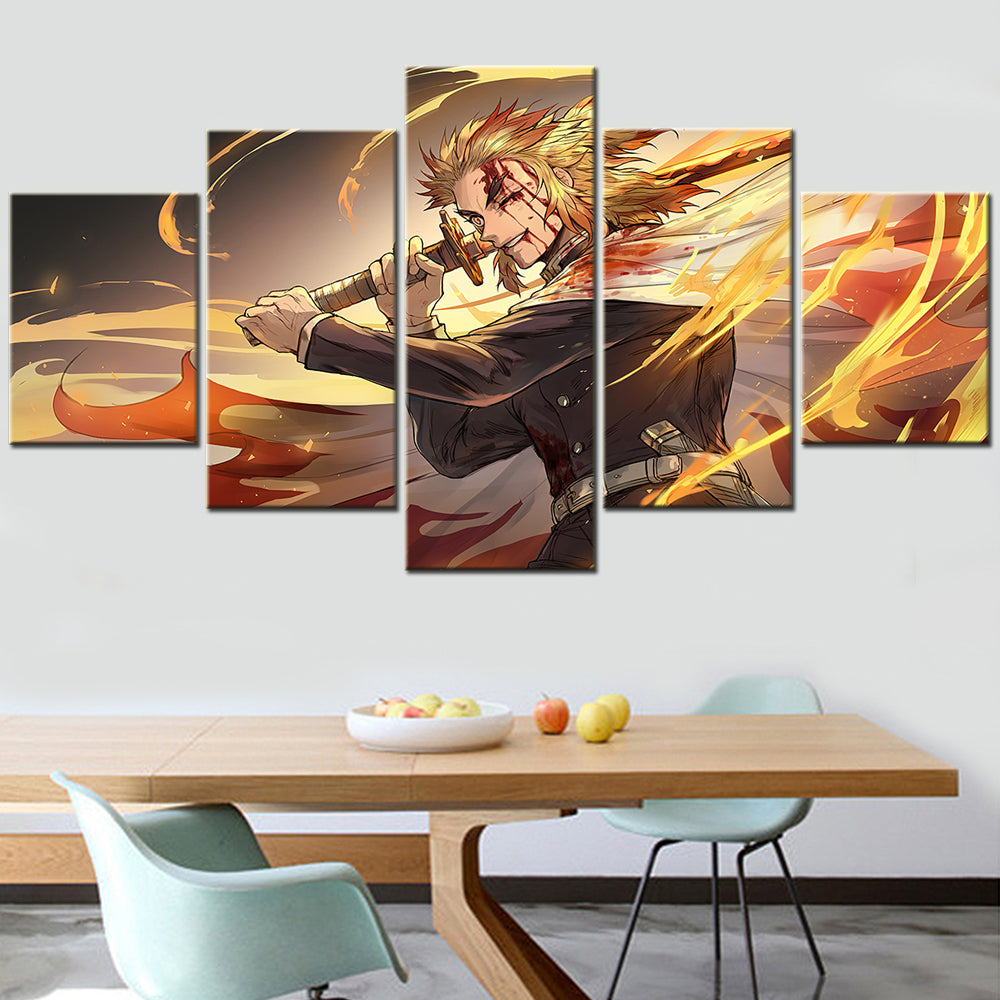 Demon Slayer - Kimetsu no Yaiba - 5 Pieces Wall Art - Kyojuro Rengoku 5 - Demon Slayer Poster - Demon Slayer Wall Art