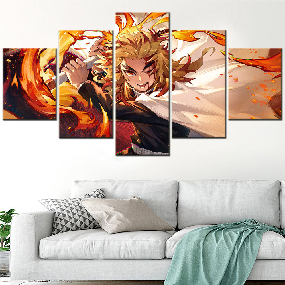 Demon Slayer - Kimetsu no Yaiba - 5 Pieces Wall Art - Kyojuro Rengoku 2 - Demon Slayer Poster - Demon Slayer Wall Art