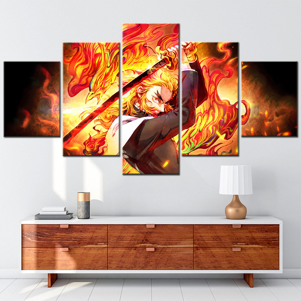 Demon Slayer - Kimetsu no Yaiba - 5 Pieces Wall Art - Kyojuro Rengoku 7 - Demon Slayer Poster - Demon Slayer Wall Art