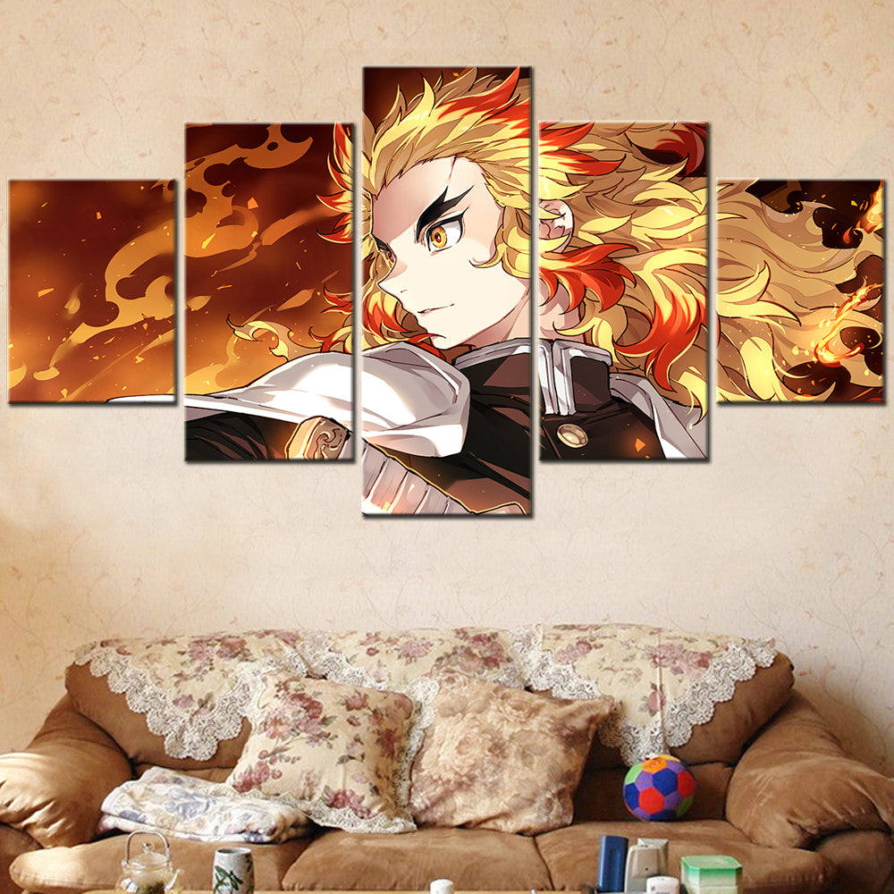 Demon Slayer - Kimetsu no Yaiba - 5 Pieces Wall Art - Kyojuro Rengoku 3 - Demon Slayer Poster - Demon Slayer Wall Art