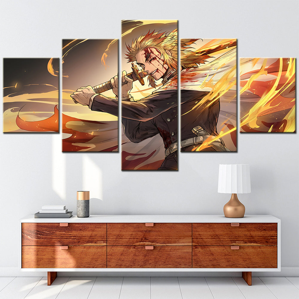 Demon Slayer - Kimetsu no Yaiba - 5 Pieces Wall Art - Kyojuro Rengoku 5 - Demon Slayer Poster - Demon Slayer Wall Art