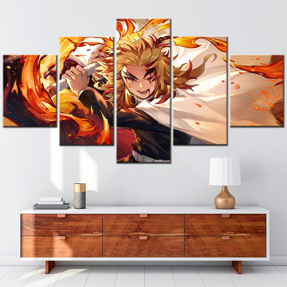 Demon Slayer - Kimetsu no Yaiba - 5 Pieces Wall Art - Kyojuro Rengoku 2 - Demon Slayer Poster - Demon Slayer Wall Art