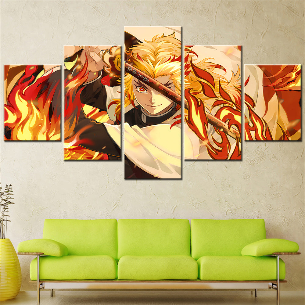 Demon Slayer - Kimetsu no Yaiba - 5 Pieces Wall Art - Kyojuro Rengoku 6 - Demon Slayer Poster - Demon Slayer Wall Art