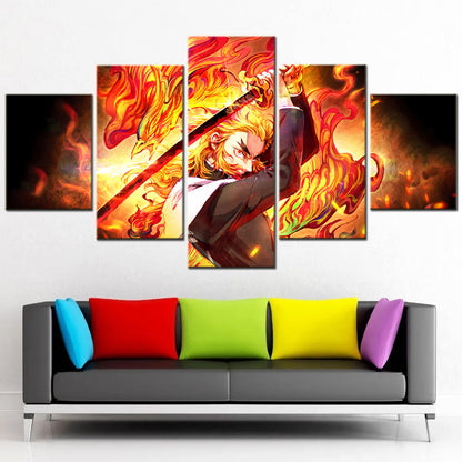 Demon Slayer - Kimetsu no Yaiba - 5 Pieces Wall Art - Kyojuro Rengoku 7 - Demon Slayer Poster - Demon Slayer Wall Art