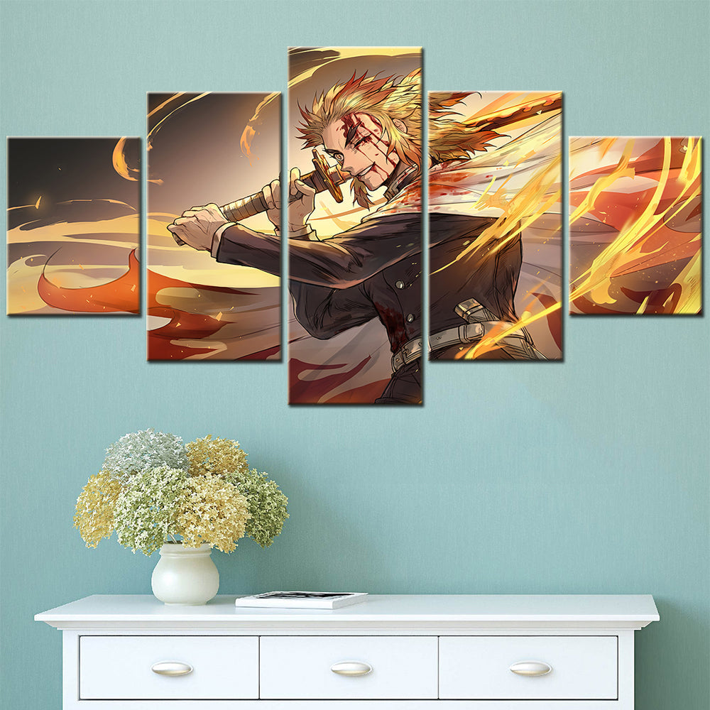 Demon Slayer - Kimetsu no Yaiba - 5 Pieces Wall Art - Kyojuro Rengoku 5 - Demon Slayer Poster - Demon Slayer Wall Art