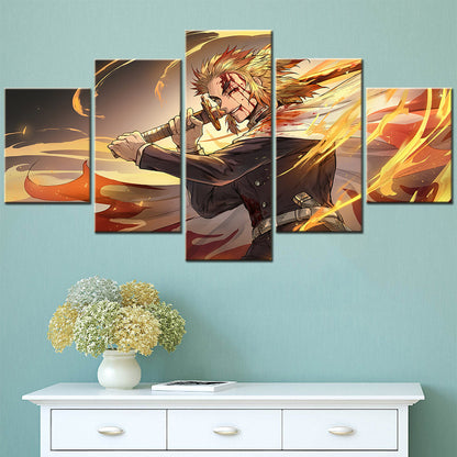 Demon Slayer - Kimetsu no Yaiba - 5 Pieces Wall Art - Kyojuro Rengoku 5 - Demon Slayer Poster - Demon Slayer Wall Art