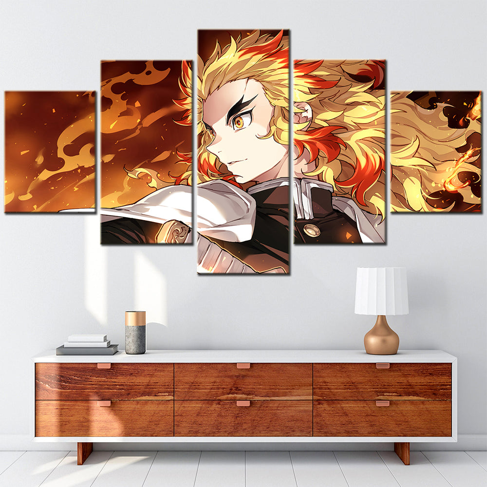 Demon Slayer - Kimetsu no Yaiba - 5 Pieces Wall Art - Kyojuro Rengoku 3 - Demon Slayer Poster - Demon Slayer Wall Art