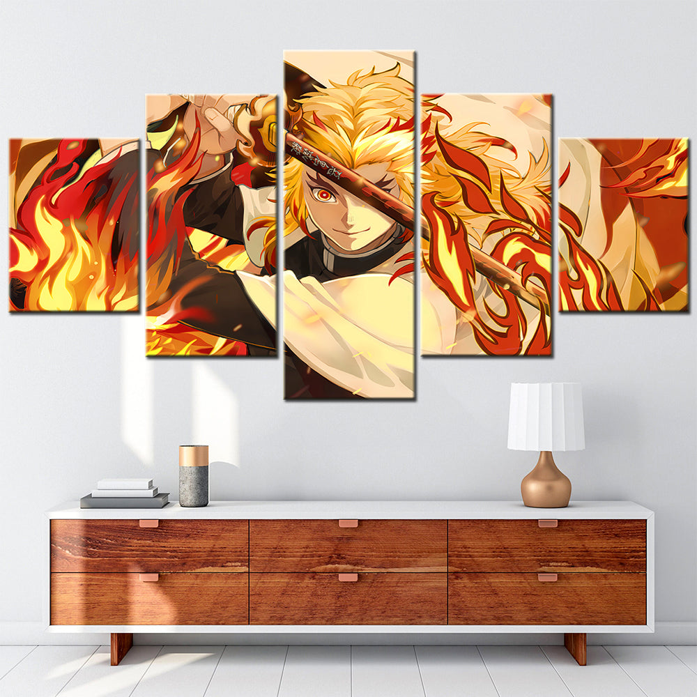 Demon Slayer - Kimetsu no Yaiba - 5 Pieces Wall Art - Kyojuro Rengoku 6 - Demon Slayer Poster - Demon Slayer Wall Art