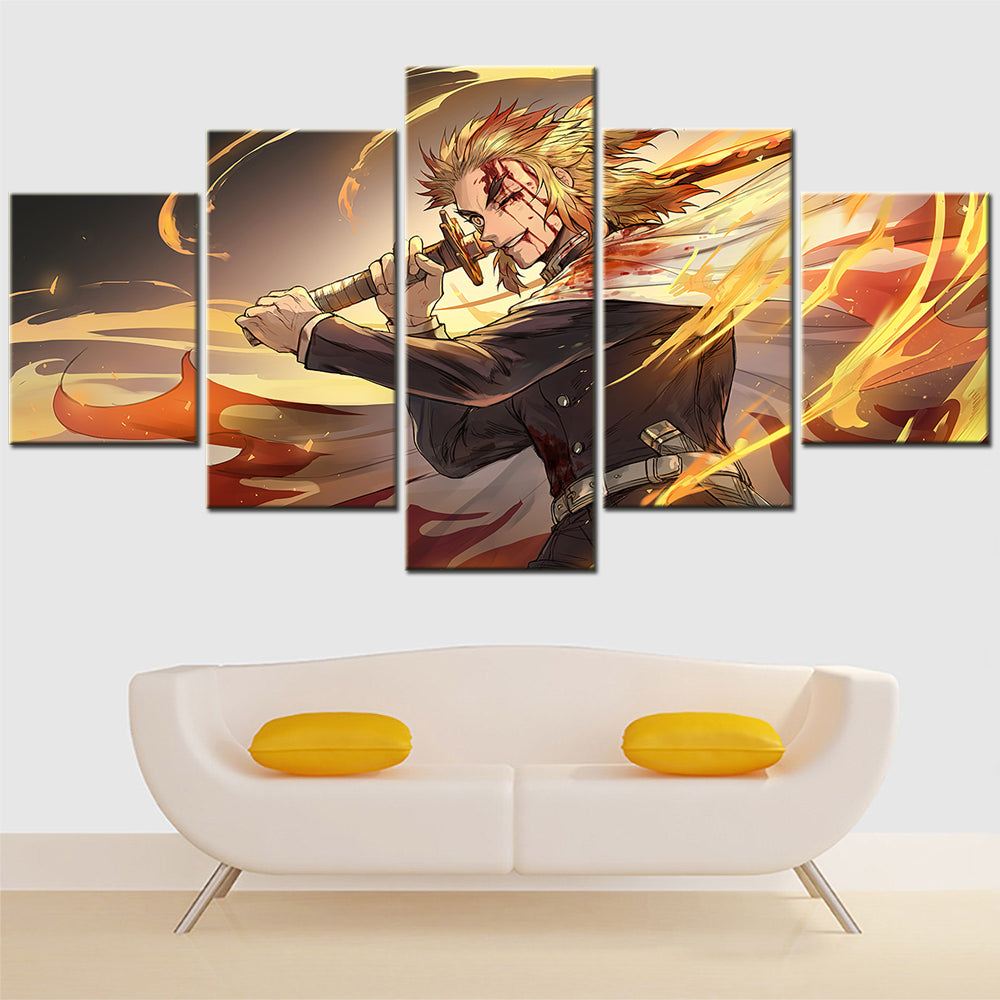 Demon Slayer - Kimetsu no Yaiba - 5 Pieces Wall Art - Kyojuro Rengoku 5 - Demon Slayer Poster - Demon Slayer Wall Art