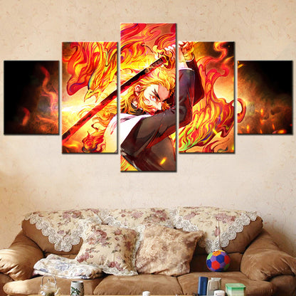 Demon Slayer - Kimetsu no Yaiba - 5 Pieces Wall Art - Kyojuro Rengoku 7 - Demon Slayer Poster - Demon Slayer Wall Art
