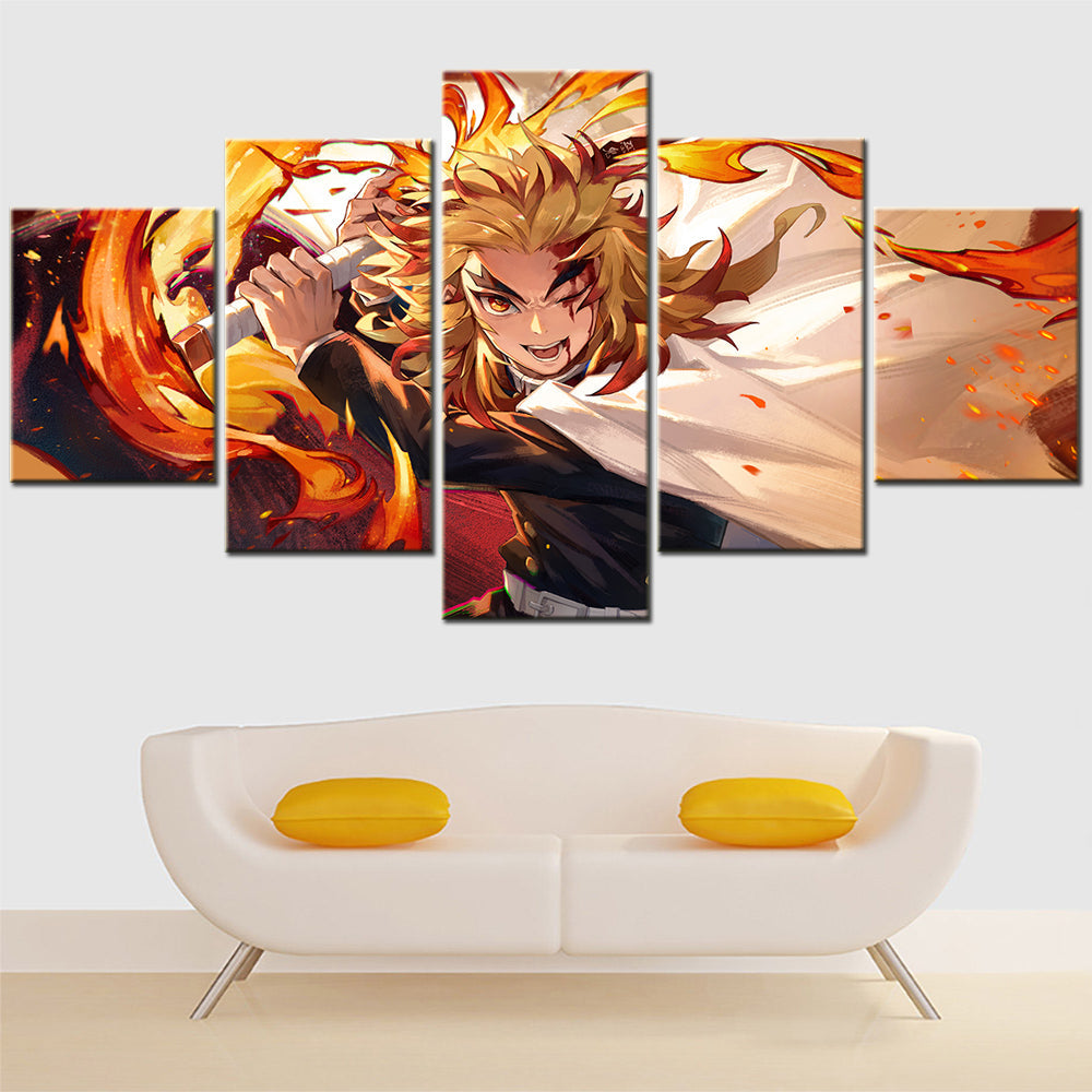 Demon Slayer - Kimetsu no Yaiba - 5 Pieces Wall Art - Kyojuro Rengoku 2 - Demon Slayer Poster - Demon Slayer Wall Art