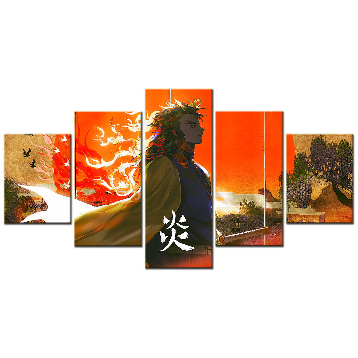 Demon Slayer - Kimetsu no Yaiba - 5 Pieces Wall Art - Kyojuro Rengoku 4 - Demon Slayer Poster - Demon Slayer Wall Art