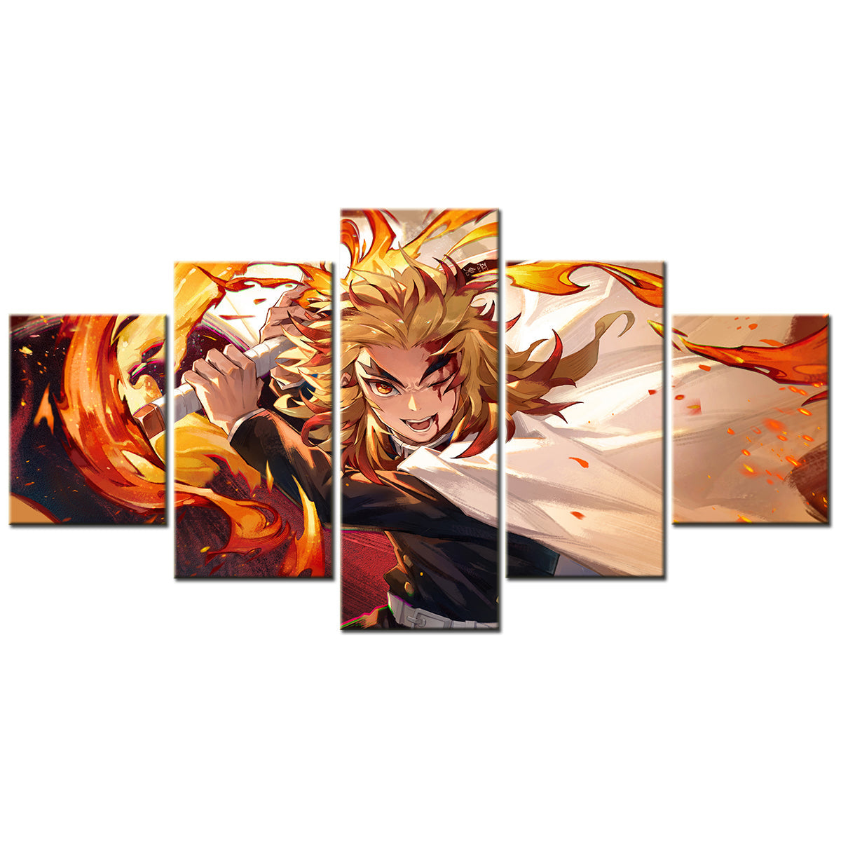 Demon Slayer - Kimetsu no Yaiba - 5 Pieces Wall Art - Kyojuro Rengoku 2 - Demon Slayer Poster - Demon Slayer Wall Art