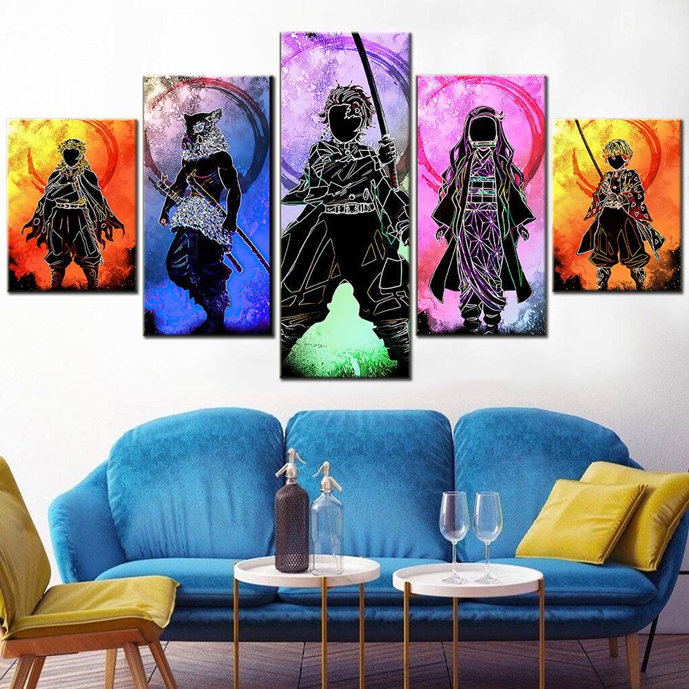 Demon Slayer - Kimetsu no Yaiba - 5 Pieces Wall Art - Kyojuro Rengoku - Inosuke Hashibira - Tanjiro Kamado - Nezuko Kamado - Zenitsu Agatsuma - Demon Slayer Poster - Demon Slayer Wall Art