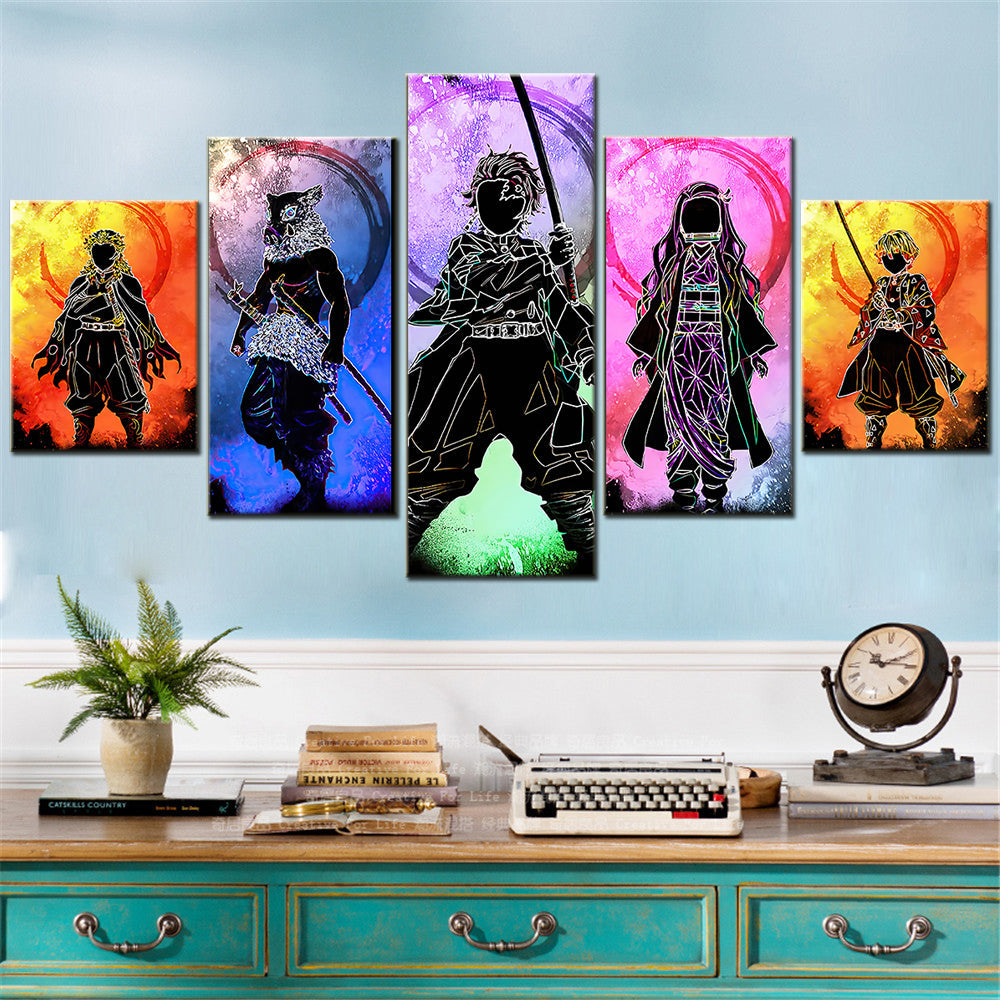 Demon Slayer - Kimetsu no Yaiba - 5 Pieces Wall Art - Kyojuro Rengoku - Inosuke Hashibira - Tanjiro Kamado - Nezuko Kamado - Zenitsu Agatsuma - Demon Slayer Poster - Demon Slayer Wall Art