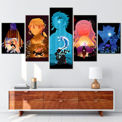 Demon Slayer - Kimetsu no Yaiba - 5 Pieces Wall Art - Kyojuro Rengoku - Zenitsu Agatsuma - Obanai Iguro - Nezuko Kamado - Inosuke Hashibira - Demon Slayer Poster - Demon Slayer Wall Art