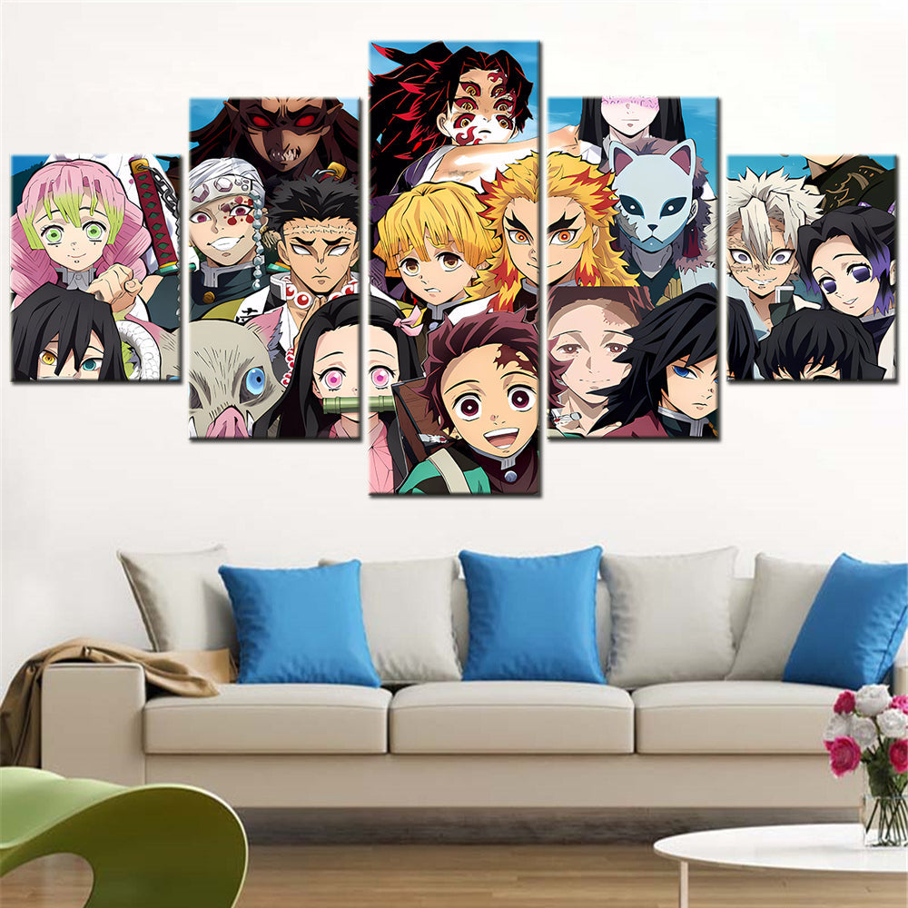 Demon Slayer - Kimetsu no Yaiba - 5 Pieces Wall Art - Mitsuri Kanroji - Tengen Uzui - Nezuko Kamado - Tanjiro Kamado - Kyojuro Rengoku - Kokushibou - Sanemi Shinazugawa - Demon Slayer Poster - Demon Slayer Wall Art