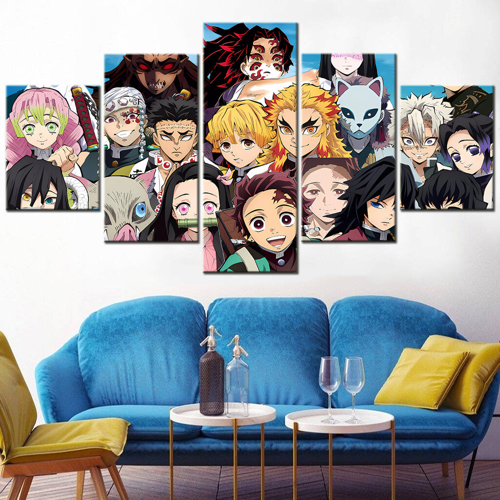 Demon Slayer - Kimetsu no Yaiba - 5 Pieces Wall Art - Mitsuri Kanroji - Tengen Uzui - Nezuko Kamado - Tanjiro Kamado - Kyojuro Rengoku - Kokushibou - Sanemi Shinazugawa - Demon Slayer Poster - Demon Slayer Wall Art