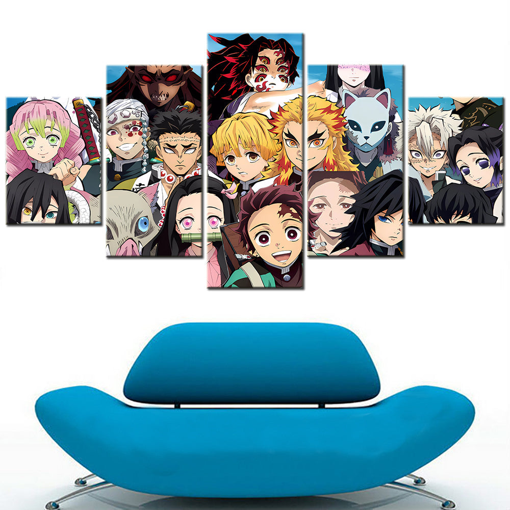 Demon Slayer - Kimetsu no Yaiba - 5 Pieces Wall Art - Mitsuri Kanroji - Tengen Uzui - Nezuko Kamado - Tanjiro Kamado - Kyojuro Rengoku - Kokushibou - Sanemi Shinazugawa - Demon Slayer Poster - Demon Slayer Wall Art